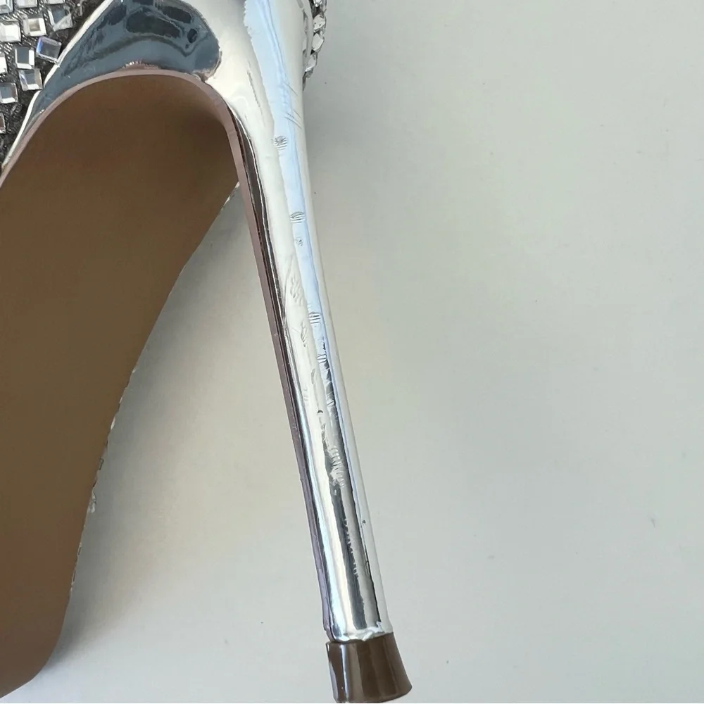STEVE MADDEN Skyscraper Rhinestone Bling Silver Over The Knee Heels Boots Sz 6.5
